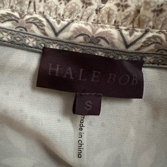 Hale Bob Jersey Wrap Top Brown Paisley Stretchy Ruffle Y2K Neutral Vacation Fall - Picture 2 of 8